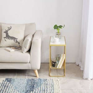 Minimalist SST017 Living Room Furniture Durable Iron Metal Frame <b>Side</b> <b>Table</b> with Classic Stone Top <b>Storage</b> Modern Design - Product Image 2