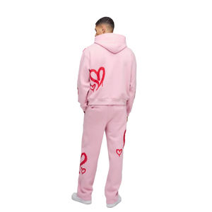 Vente en gros de tissu 100% coton de qualité supérieure 400 GSM sweats à capuche avec fermeture éclair ensemble de pantalons de survêtement surdimensionnés avec impression bouffante - Product Image 2