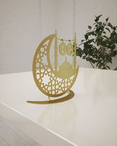 Centre de table de Ramadan islamique fini or et noir avec lanterne en métal pour une ambiance festive - Product Image 3