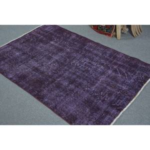 Modern Vintage Turkish Rug Purple 3.2 X 4.9ft Wool with Latex Backing Large Rectangle Patchwork Pattern for Living Room Hallway - Product Image 4