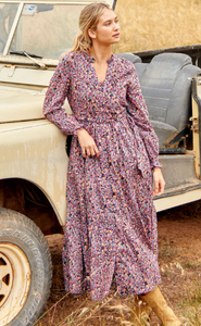 New Arrivals <b>Women</b> Fashion Elegance Casual Digital Printed Long Balloon Sleeves Ankle Length <b>Dress</b> With <b>Belt</b> - Product Image 4