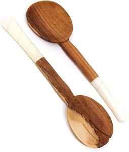 Cuillère en bois d'acacia avec manche en résine, prix bas, finition artisanale, artisanat artisanal, cuillère à servir en bois naturel et résine - Product Image 2