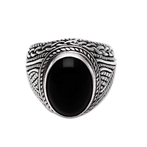 Anillo Clásico de Ónice Negro, Hecho a Mano, Plata de Ley 925, Joyería con Piedra Preciosa Natural para Aniversario de Bodas a Precio de Mayoreo - Product Image 1
