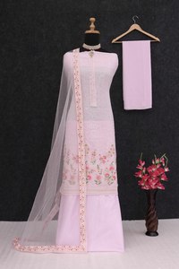 Shree Indian Exports – Magnifique ensemble trois pièces en lin brodé, style Bollywood, avec salwar kameez et dupatta assorti, idéal pour les fêtes - Product Image 3