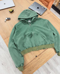 Sweat à capuche streetwear de luxe pour homme, 100% Coton, 2026, en molleton épais, coupe régulière, hiver, uni, brodé, effet délavé à l'acide et vieilli - Product Image 4