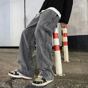 2025 hommes décontracté marque vêtements Style coréen Streetwear noir et bleu clair taille moyenne ample droite large jambe pantalon - Product Image 3