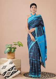 Sarees en mousseline de soie marron sur mesure sérigraphié et bloc imprimé avec des techniques tissées pour un style uni personnalisé pour une utilisation sur canapé - Product Image 2