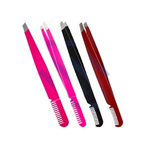 Pinzas para el cuidado de las cejas con punta inclinada Eliminador de vello facial con cepillo Pinzas para el cabello de belleza para cejas - Product Image 1