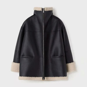 Elegante personalizar tendencias de invierno mujer chaqueta de lana de cuero ropa Streetwear Casual grueso suelto motocicleta chaqueta de piel - Product Image 4