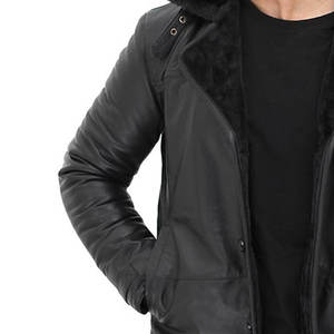 Veste d'automne pour homme en cuir véritable, couleur unie, coupe régulière, coupe-vent, respirante, col montant, logo frontal, vente chaude - Product Image 4