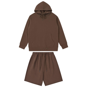 Heavyweight Cotton Men 2 Piece Short Sets Unisex <b>Sweatshirt</b> and Sweat Short Tracksuit Custom Hoodie and Shorts Set For Men - Product Image 1