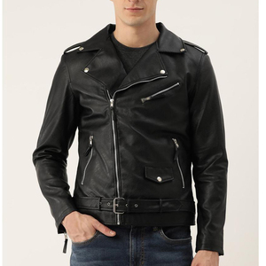 Veste en cuir de motard pour homme de haute qualité avec logo personnalisé, broderie épaisse, fermeture éclair, veste en cuir de moto pour homme - Product Image 2