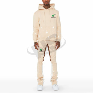 Survêtement évasé léger et personnalisé délavé à l'acide pour hommes ensemble de survêtement à capuche deux pièces avec logo sérigraphie vente en gros - Product Image 4