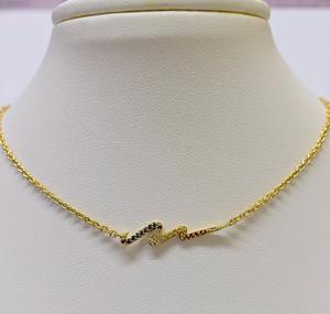 Collar de Plata S925 Chapado en Oro de 14K, Moderno y Elegante, con Zafiro Azul, Zafiro Amarillo, Zafiro Naranja y Circonita Cúbica, Personalizable - Product Image 1