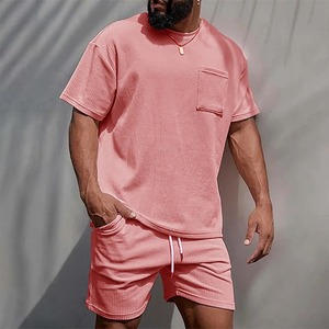 2025 américain lourd couleur unie petit décolleté T-shirt à manches courtes hommes été 425G Shorts Sports et loisirs costume ample - Product Image 2