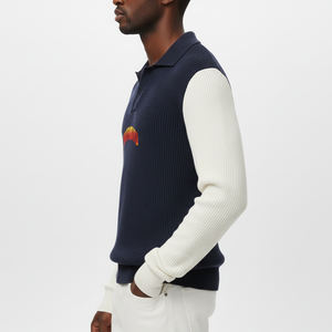 Haute qualité Hip Hop Style col en V à manches longues bloc de couleur pulls pour hommes pull lourd pull chaud - Product Image 6