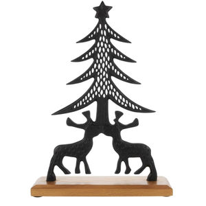 Attractive Home Decorative <b>Christmas</b> Statue Nickel Plated Aluminium Reindeer & <b>Tree</b> Sculpture On Mango Wood <b>Base</b> Home Accessory - Product Image 1