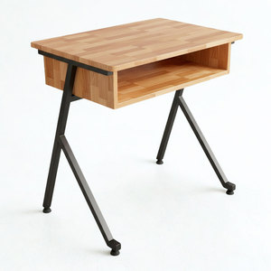 Single Natural Wood <b>Study</b> <b>Desk</b> with Drawers Iron Legs School Furniture-PSD033 - Product Image 1