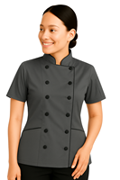 Chaqueta de Chef de Manga Corta para Mujer, Corte Entallado, Polialgodón, OEM, Uniforme Culinario Profesional, Colores Personalizados, para Restaurante y Bar