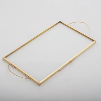 Plateau moderne en verre double avec cadre en laiton pour fleurs pressées, idéal pour la maison et les mariages