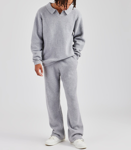 Conjunto de salón de punto sudadera para hombre suave invierno cálido Casual acanalado pulóver manga larga ajuste relajado acogedor - Product Image 5