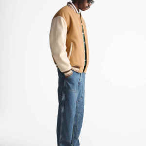 Vente en gros Veste universitaire de haute qualité pour hommes Chenille Broderie Manches en cuir Veste universitaire Letterman Baseball personnalisée - Product Image 6