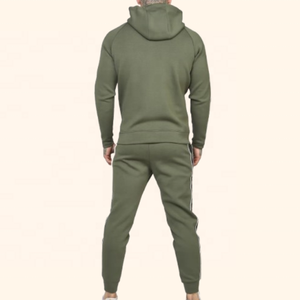 Ensemble de survêtement pour homme en molleton épais 100% coton, deux pièces, sweat-shirt à capuche uni et pantalon de survêtement évasé, jogging empilé - Product Image 2