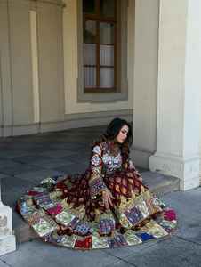 Good Quality Long Sleeves Full Embroidered Long Frock Pure <b>Velvet</b> <b>Fabric</b> Banjara Dance Afghani Dresses For Adults - Product Image 4