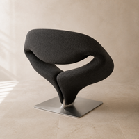 Fauteuil de salon sculptural noir personnalisé, fauteuil d'appoint moderne pour salon avec base en métal pour hôtel, villa