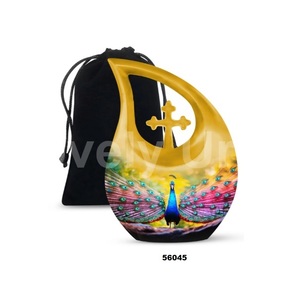 Hermosa urna cruzada de cremación de pavo real para adultos para cenizas humanas, urna decorativa de recuerdo con bolsa de terciopelo gratis - Product Image 2
