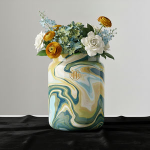 Vase à fleurs en métal au design moderne en marbre blanc, émail personnalisé imprimé, décoration de table en fer, fabriqué en Inde - Product Image 4