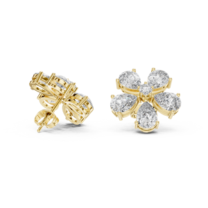 SHREYA DIAM Flower Shape Moissanite <b>Stud</b> Earrings Pear Cut 925 <b>Silver</b> / 9K Gold Claw Setting Luxury Women's Classic Jewelry - Product Image 4