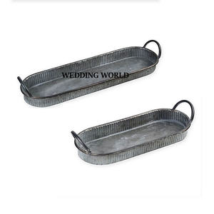 <b>Table</b> Decorative Vintage Galvanized Serving <b>Tray</b> <b>Round</b> Shape Handmade Serving Best Selling Designer Luxury Metal Serving <b>Tray</b> - Product Image 3