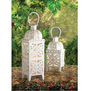 Linterna de metal de color blanco en 2 piezas decorar mesa boda y decoración del hogar precio al por mayor mejor calidad - Product Image 2