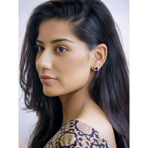 ต่างหูเงิน925สไตล์วินเทจของผู้หญิงประดับด้วยทับทิมสีแดง14K/18K ทองสีขาว/สีเหลืองโรสโกลด์เพชรหลัก - Product Image 4