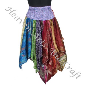 DS007 jupe assortie de danse tribale urbaine jupe en soie pour femmes Boho Hippie jupe pour femmes Boho Hippie Patchwork jupe taille élastique - Product Image 6
