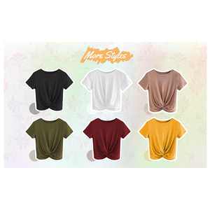 เสื้อครอปผูกโบว์ด้านหน้าสำหรับผู้หญิง ผ้าฝ้ายนุ่ม สวมใส่สบาย เหมาะสำหรับฤดูร้อน ขายส่ง - Product Image 2