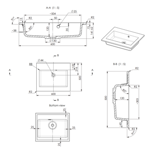 Évier encastré en résine mate de 60 cm sans trou pour robinet - Catégorie de produit : Lavabos - Product Image 2