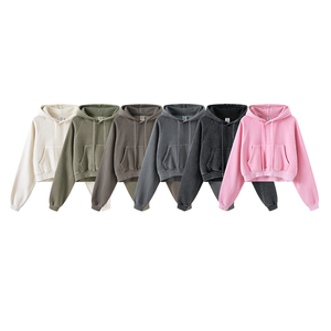 Sudadera con Capucha de Felpa con Lavado Vintage de Fabricante de Ropa OEM |   Sudadera Corta con Capucha para Mujer, Personalizada con Logotipo, para Otoño e Invierno - Product Image 6