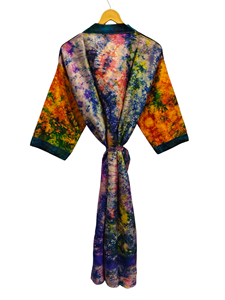 Seda Tie Dye Kimono Sari Robe Vestido de novia Vestido de maternidad Regalo Robe Beach Party Wear Indian Printed Silk Sari Kimono, - Product Image 6