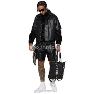 Veste d'hiver décontractée nouveau style pour hommes en cuir PU épais noir - Product Image 1