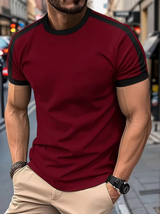Vêtements en vrac 2025 été hommes t-shirt col rond Design de mode Slim Fit solide chemise homme hauts t-shirts à manches courtes t-shirt pour hommes - Product Image 5