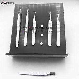 RMI Eyelash Tweezers Private Label <b>Black</b> Plasma Tip And White Powder Coated Color And <b>Black</b> Color Magnetic Tile For Tweezer <b>Hold</b> - Product Image 6