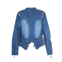 Vestes en jean matelassées écologiques de haute qualité pour femmes, respirantes, à séchage rapide, design personnalisé avec détails zippés et diamants