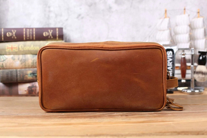Bolsa de Viaje para Hombre, Organizador de Cuero Genuino Marrón Personalizado al por Mayor, Bolsa de Aseo con Cierre NWK INDUSTRY - Product Image 3