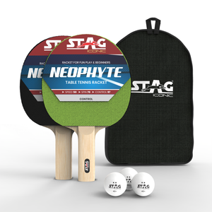 Stag Iconic Neophyte Professional Set de Tennis de Table Portable en Bois, Équipement Sportif avec Balles Blanches à Picots Longs en Fibre de Carbone - Product Image 1