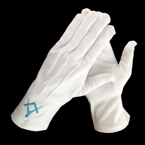 Guantes de algodón de trabajo con logotipo personalizado transpirable bordado masónico azul fino cuadrado y brújula estilo de logotipo de la máquina en tarifa barata suave - Product Image 1