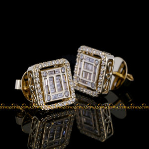VVs Clarity Moissanite redondo y Baguette Cut Diamonds Iced Out Hip Hop Stud Pendientes hechos por plata de ley 925 - Product Image 1
