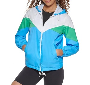 Chaqueta cortavientos para mujer al por mayor Chaqueta ligera de nailon con bloque de color de temporada de verano con diseño de patrón con capucha transpirable personalizada - Product Image 1