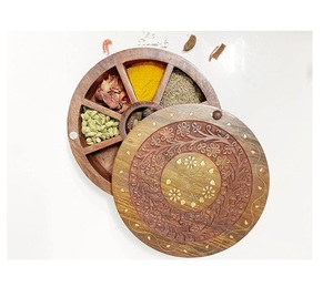 Boîte à épices de table en bois faite à la main récipient rond avec cloison pour une utilisation en cuisine nouveau modèle pour le stockage des épices de cuisine à la maison - Product Image 2